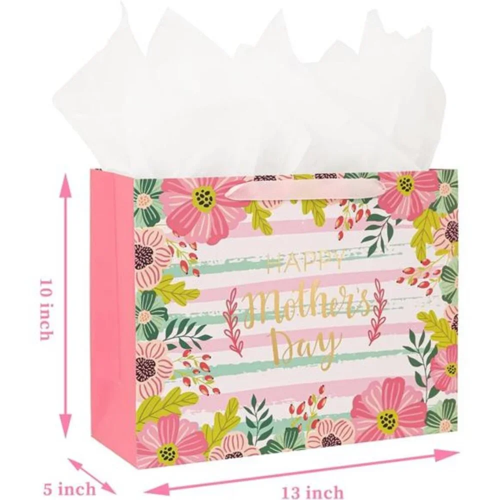 Pink Large Mother's Day Gift Bag with Card and Tissue Paper for Mom Grandma Bags